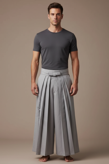 Pantalon Japonais Gris Plissé Ample Fluide Homme - Gabardine