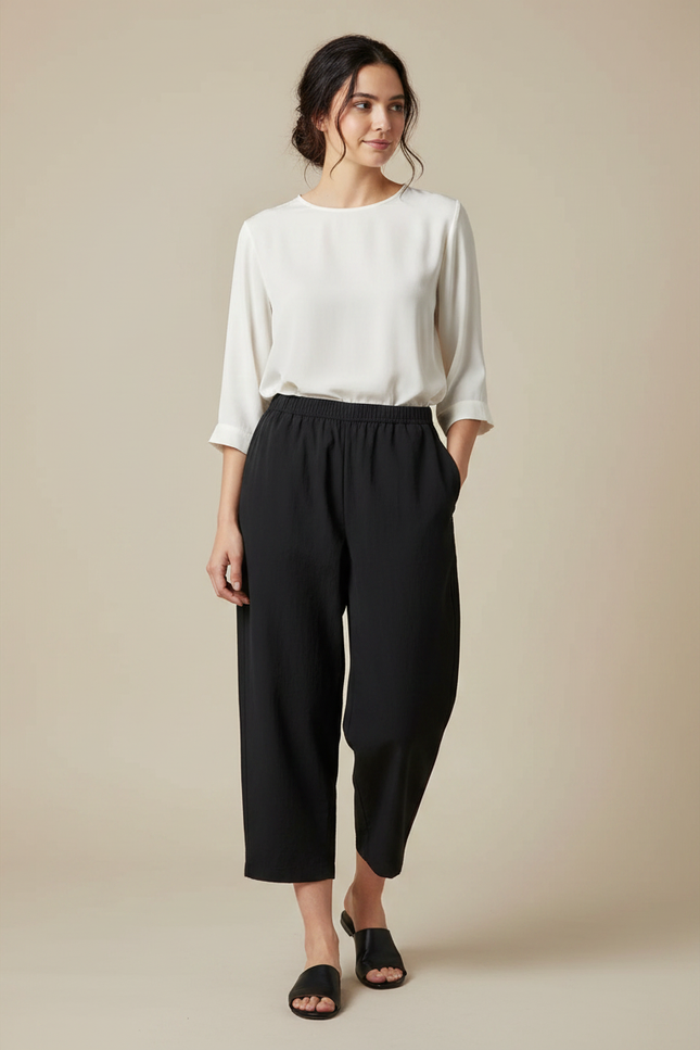Pantalon Japonais Noir Fluide Ample Élégant Décontracté - Viscose