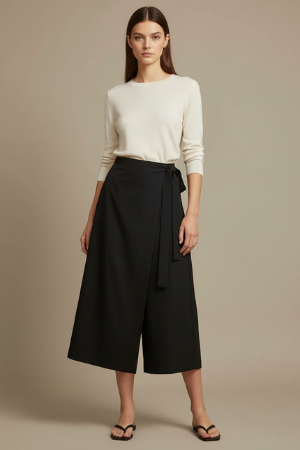 Pantalon Japonais Noir Fluide Ample Asymétrique Élégant - Viscose