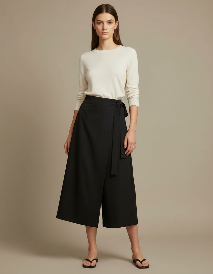 Pantalon Japonais Noir Fluide Ample Asymétrique Élégant - Viscose