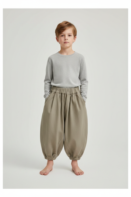 Pantalon Japonais Kaki Ample Harem Décontracté Enfant - Toile