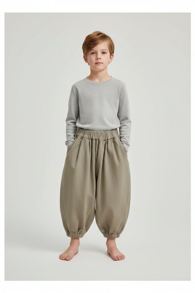 Pantalon Japonais Kaki Ample Harem Décontracté Enfant - Toile