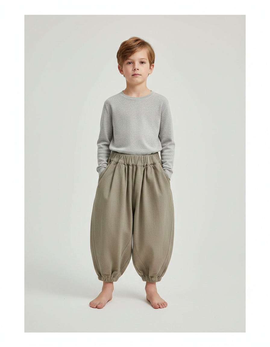 Pantalon Japonais Kaki Ample Harem Décontracté Enfant - Toile