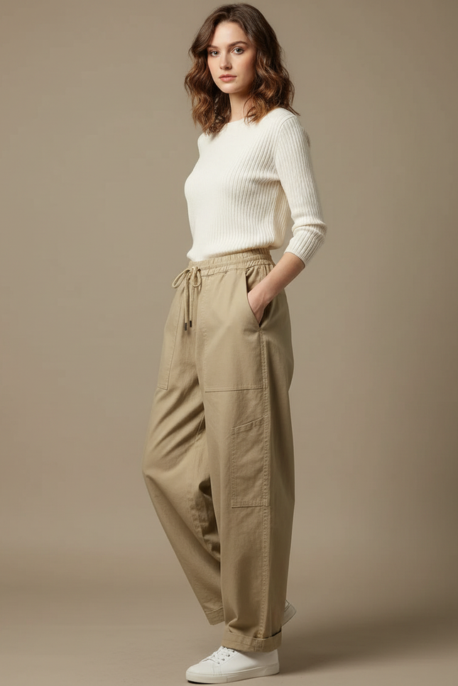 Pantalon Japonais Cargo Kaki Ample Décontracté Coton