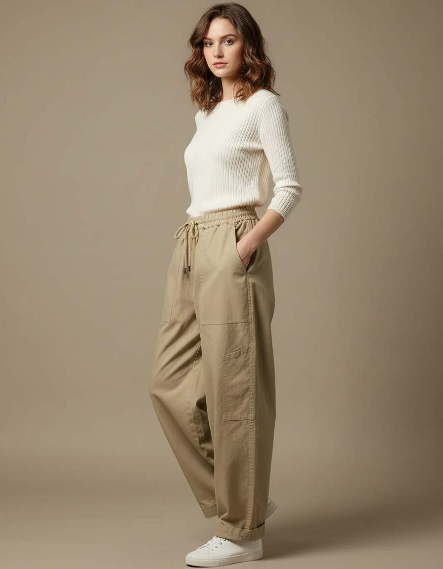 Pantalon Japonais Cargo Kaki Ample Décontracté Coton