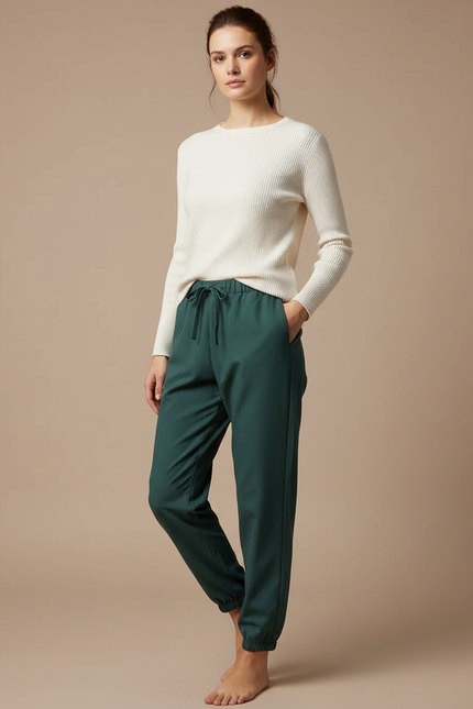 Pantalon Japonais Vert Émeraude Ample Fluide Chevilles Resserrées - Polyester