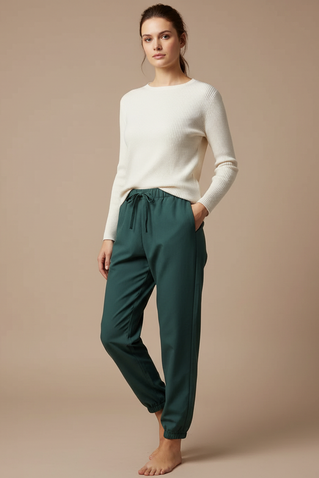 Pantalon Japonais Vert Émeraude Ample Fluide Chevilles Resserrées - Polyester