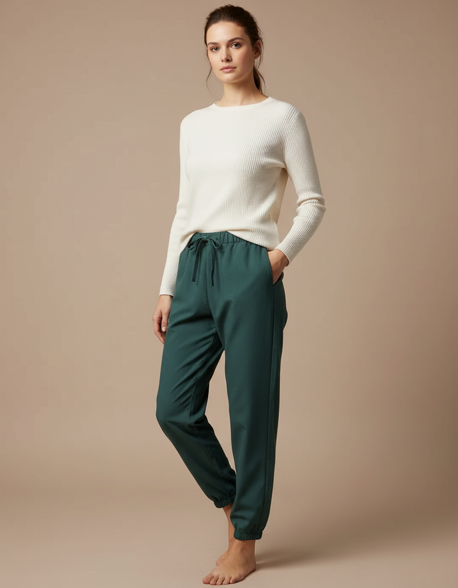 Pantalon Japonais Vert Émeraude Ample Fluide Chevilles Resserrées - Polyester