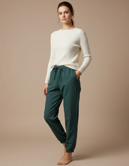 Pantalon Japonais Vert Émeraude Ample Fluide Chevilles Resserrées - Polyester