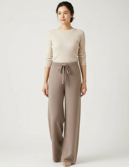 Pantalon Japonais Marron Laine Ample Tricoté Décontracté Femme