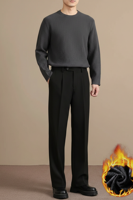 Pantalon Japonais Noir Ample Droit Doublé Polaire - Gabardine