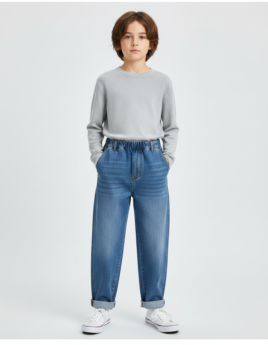 Pantalon Japonais Denim Ample Bleu Enfant - Jean