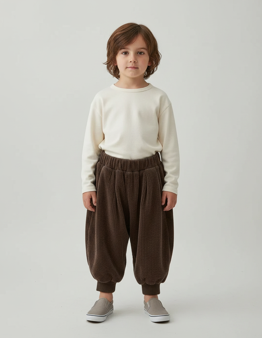 Pantalon Japonais Marron Côtelé Bouffant Confortable Enfant - Cordé