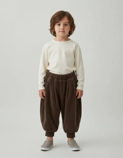 Pantalon Japonais Marron Côtelé Bouffant Confortable Enfant - Cordé