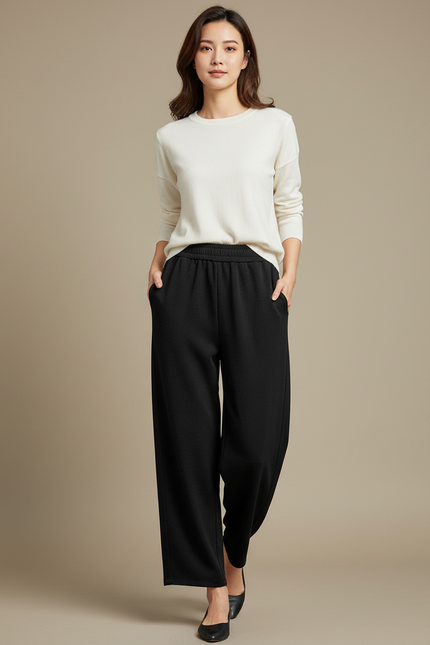 Pantalon Japonais Noir Fluide Ample Confortable Femme - Molleton