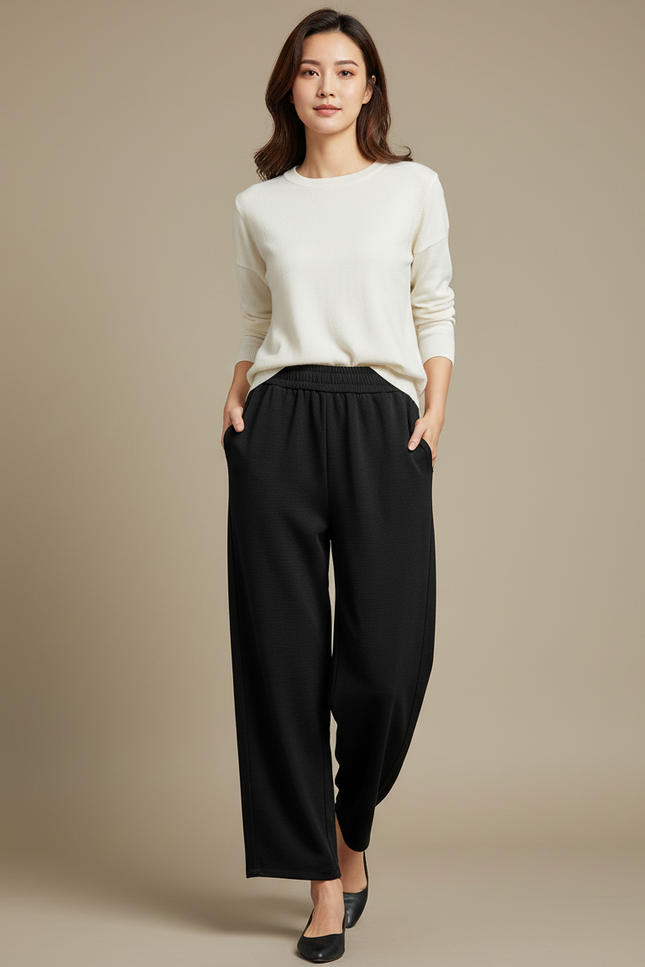 Pantalon Japonais Noir Fluide Ample Confortable Femme - Molleton