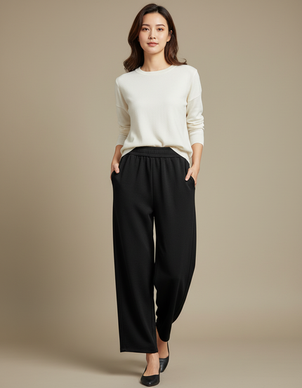 Pantalon Japonais Noir Fluide Ample Confortable Femme - Molleton