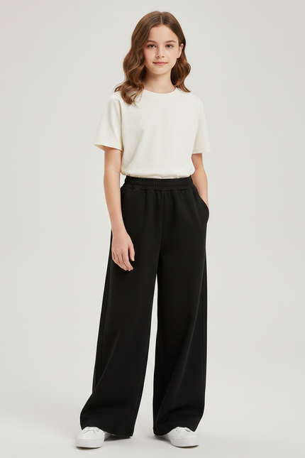 Pantalon Japonais Noir Ample Sport Confortable Fille - Molleton