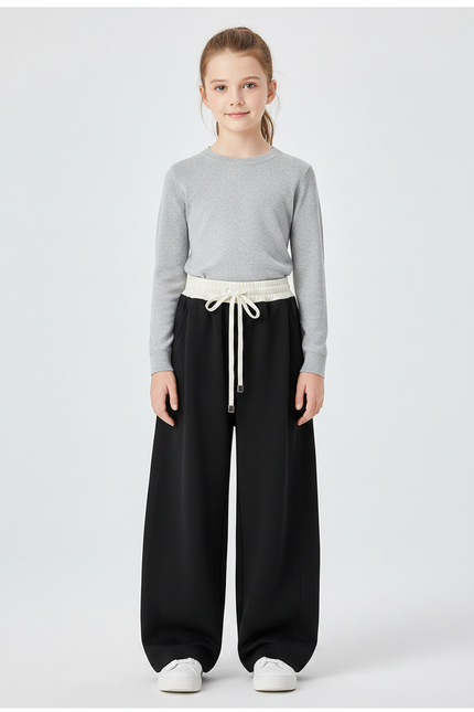 Pantalon Japonais Noir Ample Taille Haute Fille - Molleton