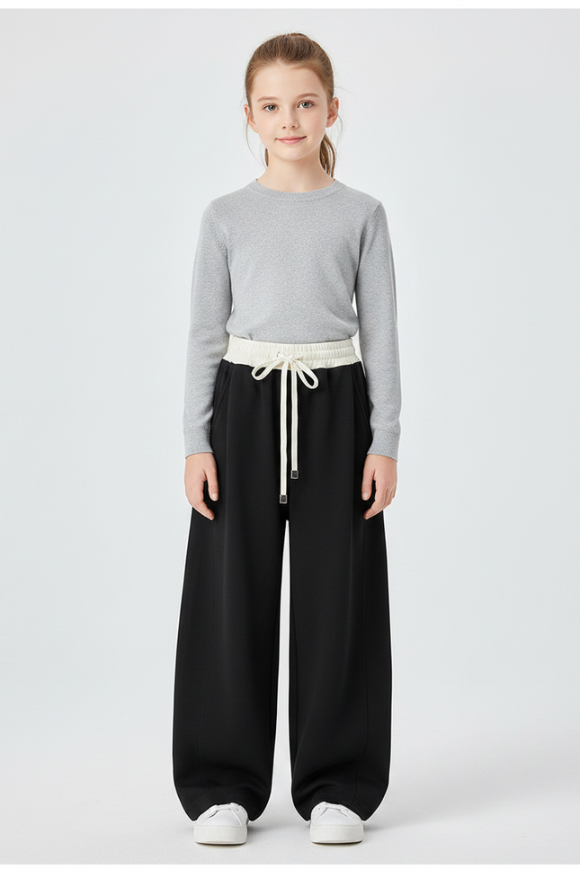 Pantalon Japonais Noir Ample Taille Haute Fille - Molleton