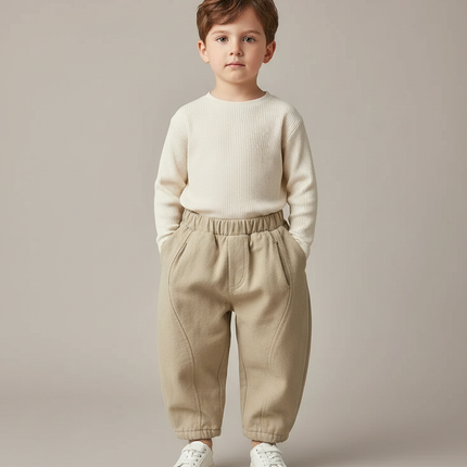 Pantalon Japonais Beige Ample Coton Élastique Enfant - Molleton