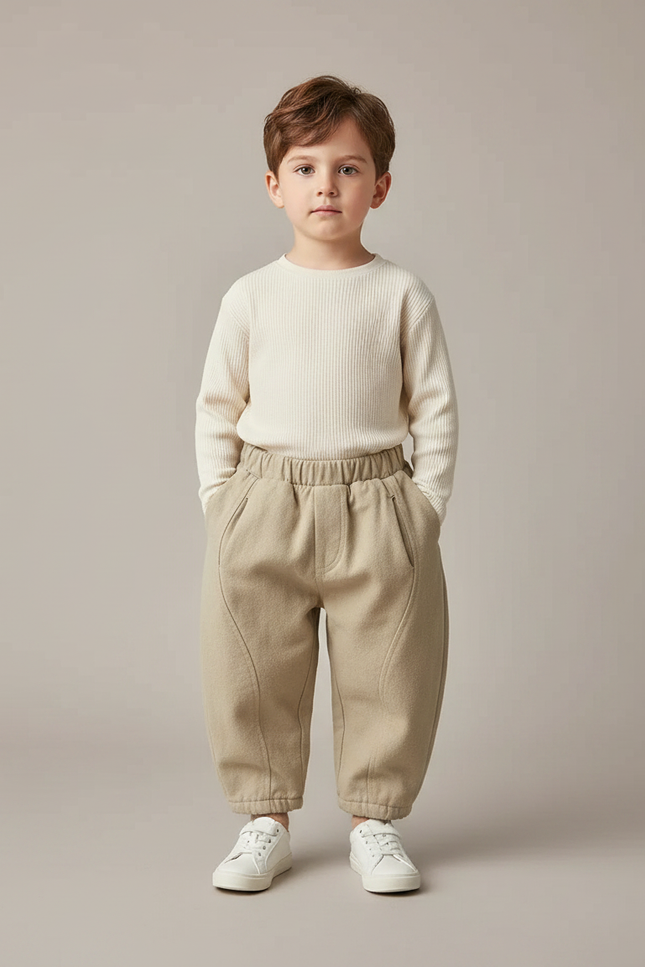Pantalon Japonais Beige Ample Coton Élastique Enfant - Molleton
