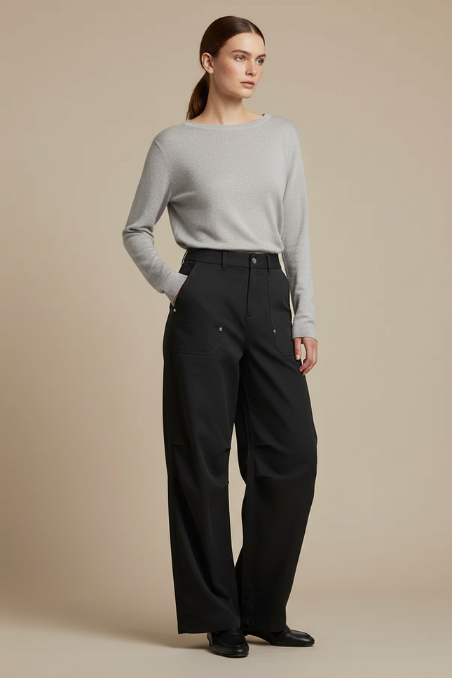 Pantalon Japonais Noir Ample Cargo Femme - Gabardine