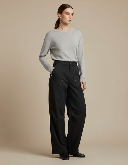 Pantalon Japonais Noir Ample Cargo Femme - Gabardine