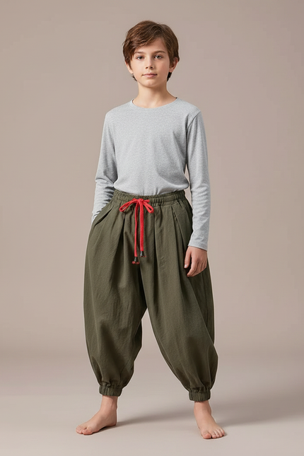 Pantalon Japonais Kaki Ample Coton Enfant