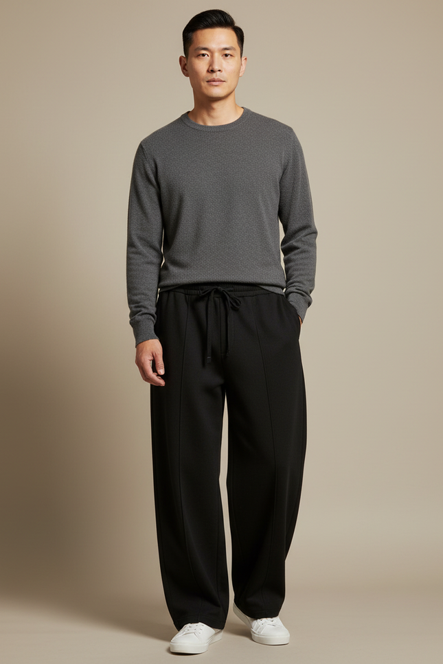 Pantalon Japonais Noir Ample Droit Homme Décontracté - Molleton