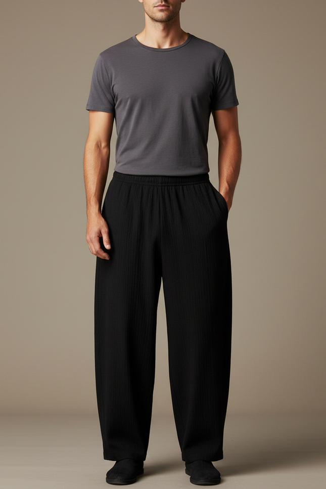 Pantalon Japonais Noir Ample Coton Décontracté Homme