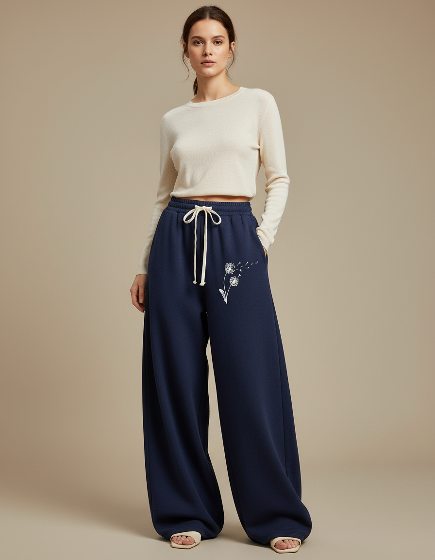 Pantalon Japonais Large Bleu Marine Molleton Dandelion