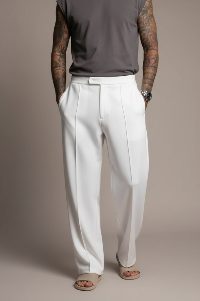 Pantalon Japonais Blanc Fluide Ample Minimaliste Homme - Polyester
