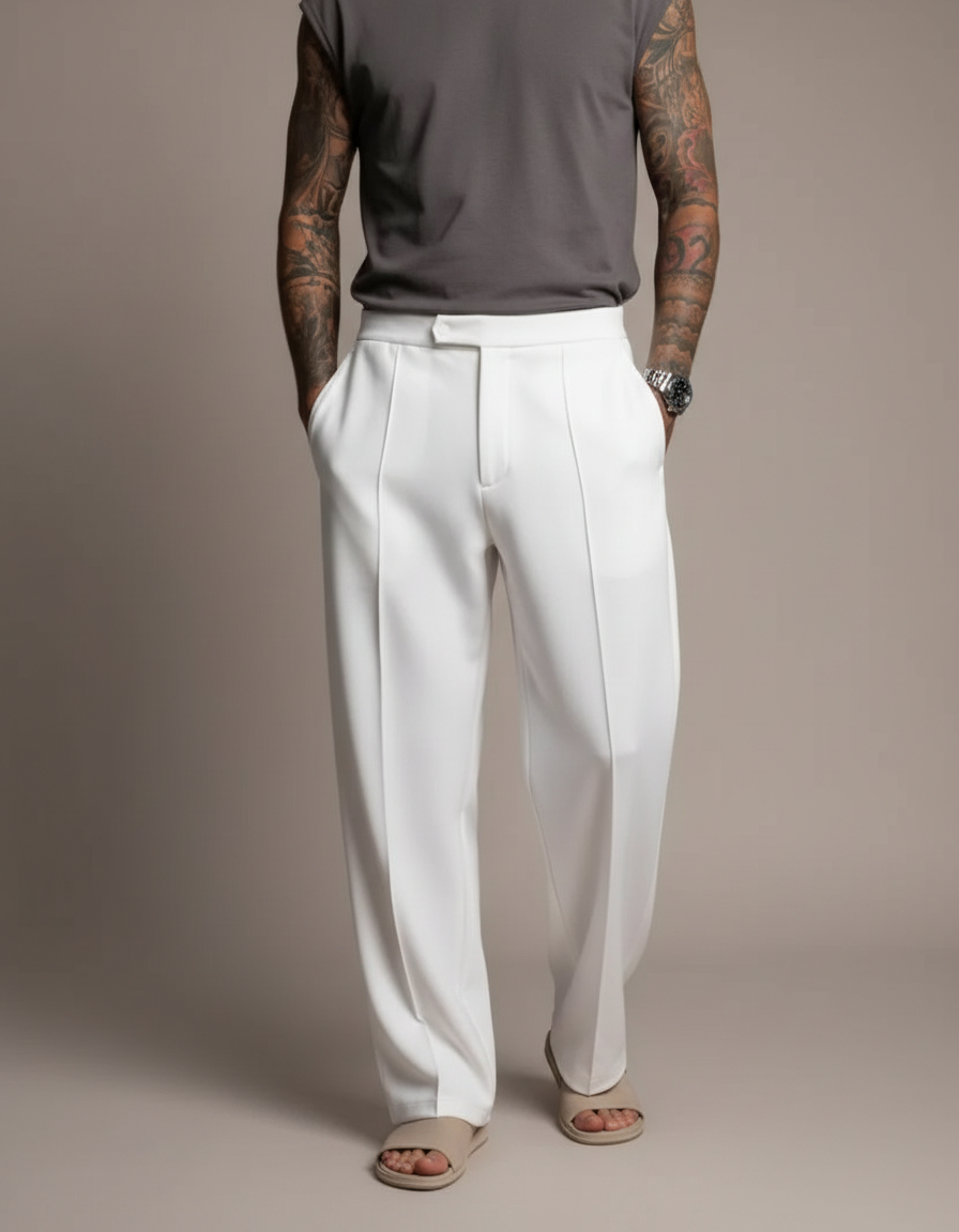 Pantalon Japonais Blanc Fluide Ample Minimaliste Homme - Polyester