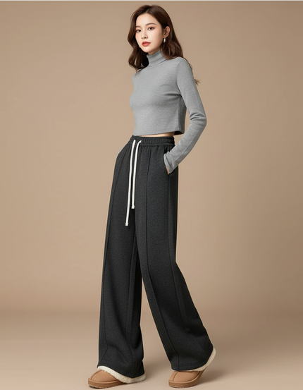 Pantalon Japonais Gris Anthracite Ample Velours Doublé Cordon