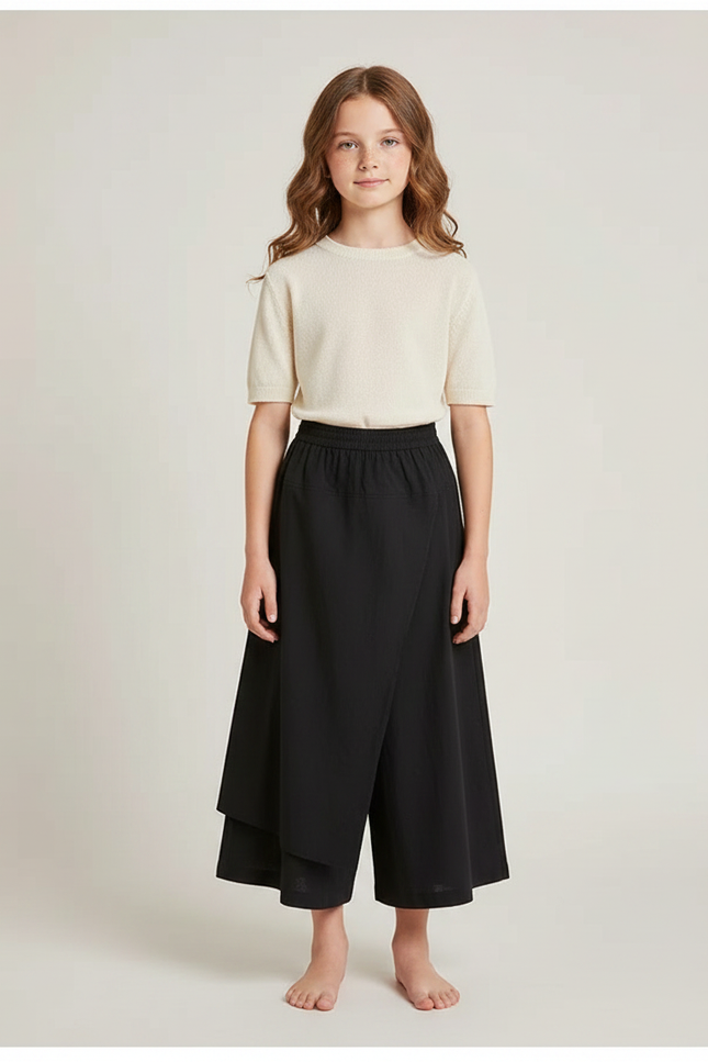 Pantalon Japonais Noir Ample Croisé Fluide Fille - Viscose