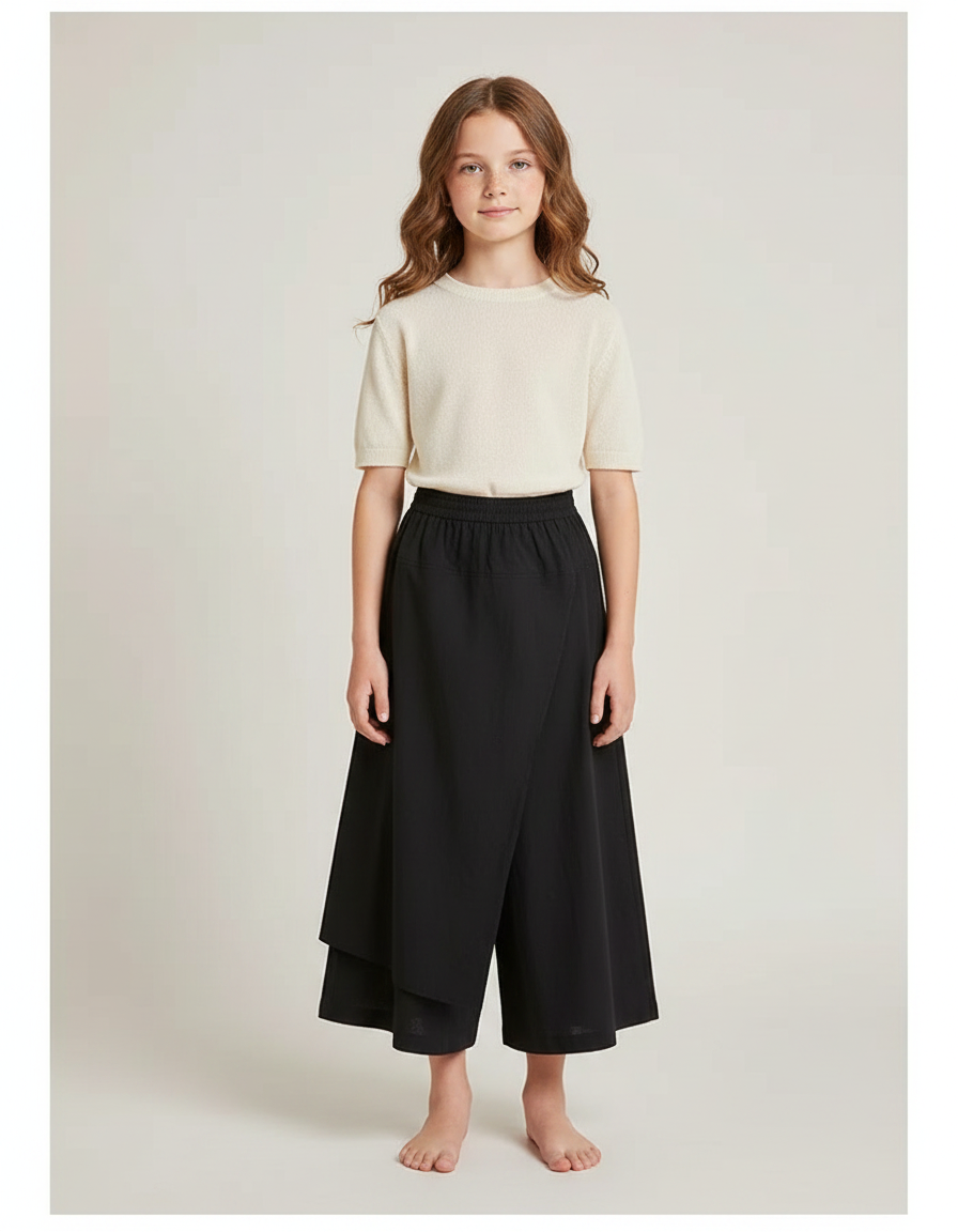 Pantalon Japonais Noir Ample Croisé Fluide Fille - Viscose