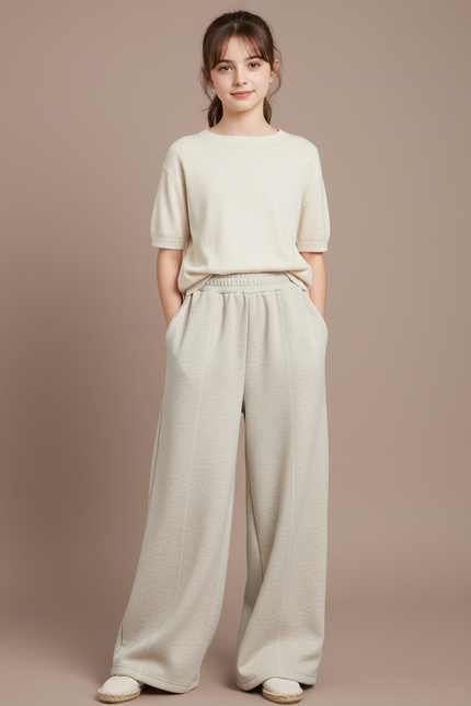 Pantalon Japonais Crème Ample Droit Doux Confortable - Beige Molleton