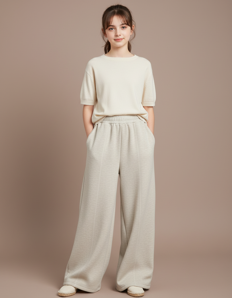 Pantalon Japonais Crème Ample Droit Doux Confortable - Beige Molleton