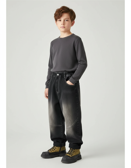 Pantalon Japonais Denim Délavé Ample Enfant - Gris Jean