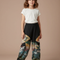 Pantalon Japonais Noir Ample Motifs Éventails Vagues - Coton