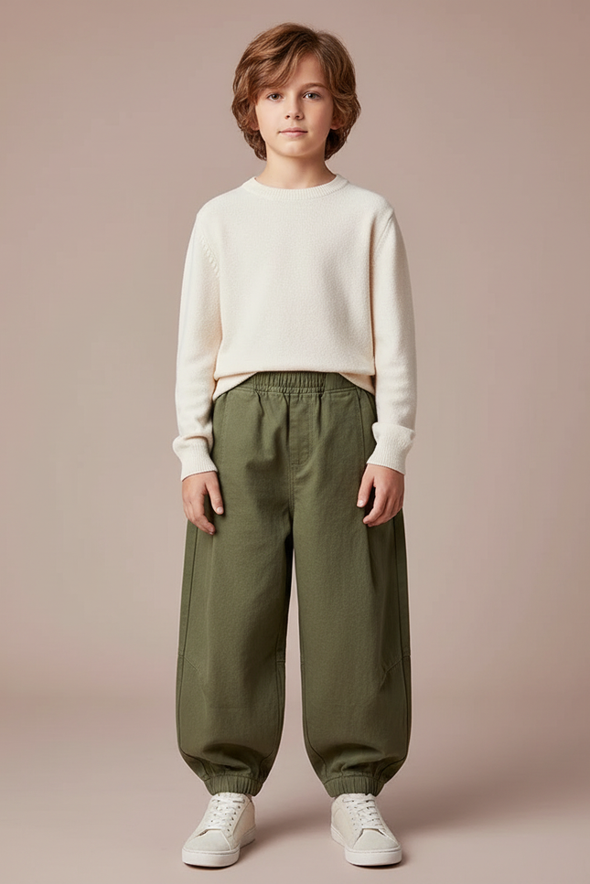 Pantalon Japonais Vert Kaki Ample Coton Élastique
