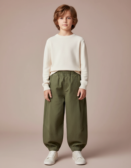 Pantalon Japonais Vert Kaki Ample Coton Élastique