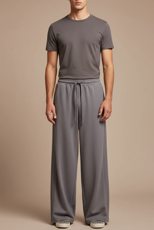 Pantalon Japonais Gris Ample Molleton Décontracté Homme