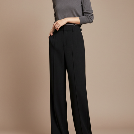 Pantalon Japonais Noir Ample Fluide Taille Haute - Polyester