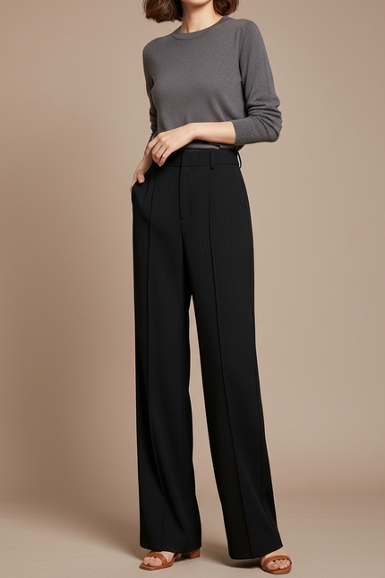 Pantalon Japonais Noir Ample Fluide Taille Haute - Polyester