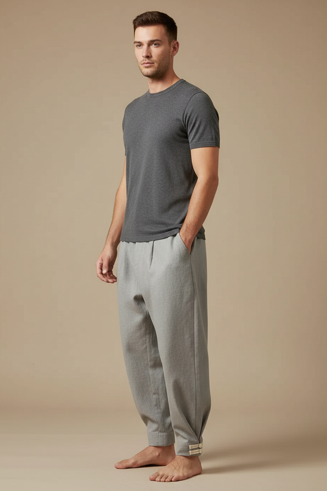 Pantalon Japonais Gris Ample Coton Décontracté Homme