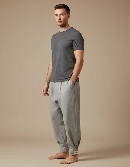 Pantalon Japonais Gris Ample Coton Décontracté Homme