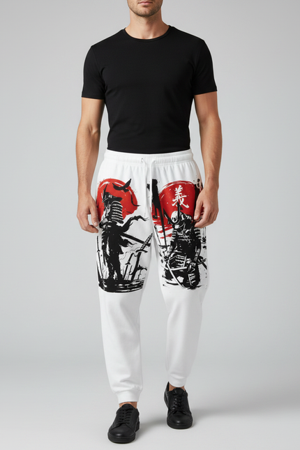 Pantalon Japonais Blanc Samouraï Décontracté Ample Imprimé - Molleton