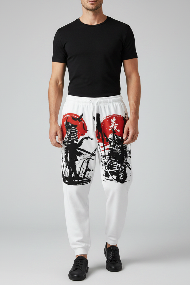 Pantalon Japonais Blanc Samouraï Décontracté Ample Imprimé - Molleton